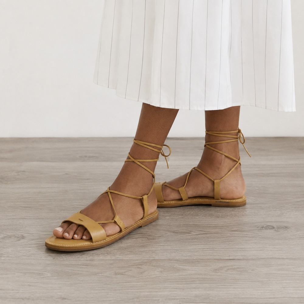 Madewell Womens The Boardwalk Lace Up Gladiator Sandals Tan Leather Flat Size 9